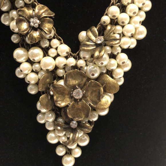Mid century CLCM Pearl Rhinestone Bib Necklace - Picture 2 of 5